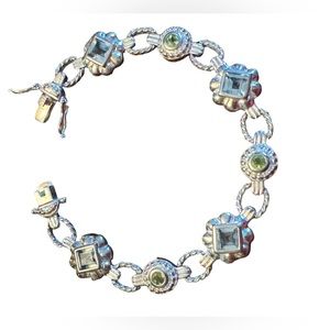 Sterling silver 925 FAS fancy blue crystal facet link bracelet